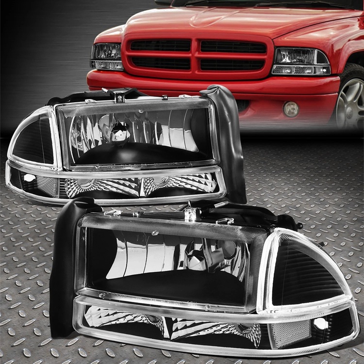 Black Housing Headlights Clear Corners 97-04 Dakota, Durango Black Housing Headlights Clear Corners 97-04 Dakota, Durango